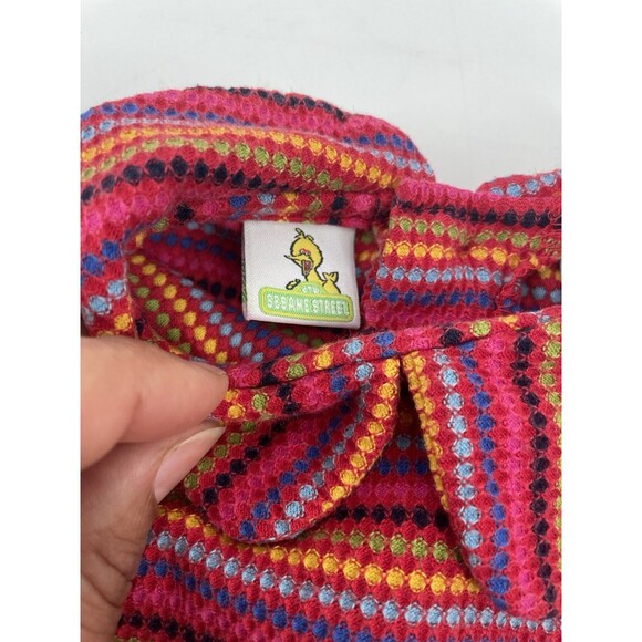 VTG Sesame Street Knit Top Bright Striped Y2K Shirt Peter Pan Collar Vibrant - Picture 4 of 9